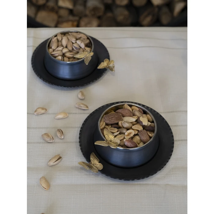 BAKIR ÇEREZLİK KELEBEK DETAYLI TABAKLI OKSİT RENK 2Lİ SET (4 PARÇA)