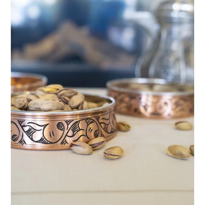 BAKIR ÇEREZLİK OYMA NAKIŞLI 3LÜ MAT BAKIR RENK 12 CM