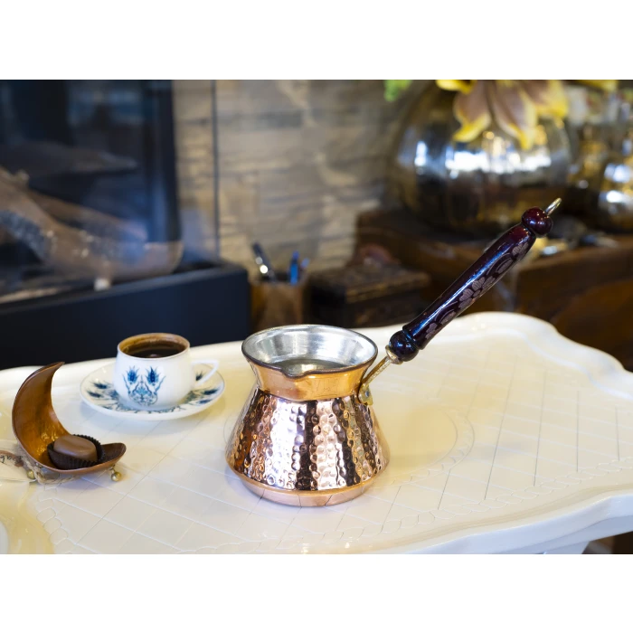 BAKIR CEZVE ÇEKİÇ DÖVME TOMBUL MODEL BAKIR RENK 3 KİŞİLİK