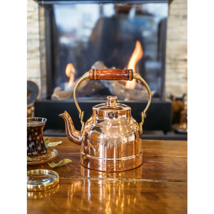 BAKIR DEMLİK MODERN MODEL AHŞAP KULP BAKIR RENK