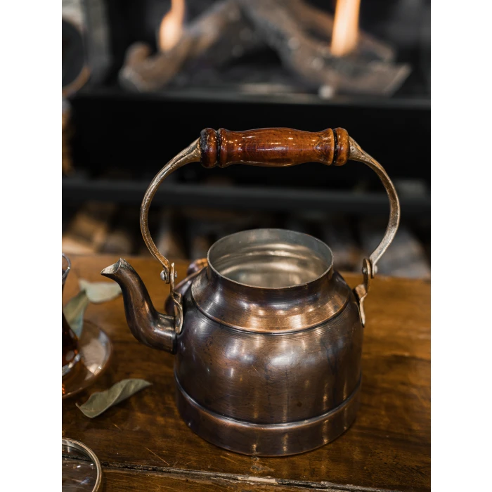 BAKIR DEMLİK MODERN MODEL AHŞAP KULP OKSİT RENK