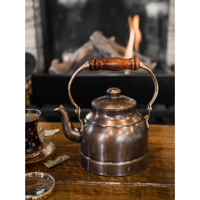 BAKIR DEMLİK MODERN MODEL AHŞAP KULP OKSİT RENK