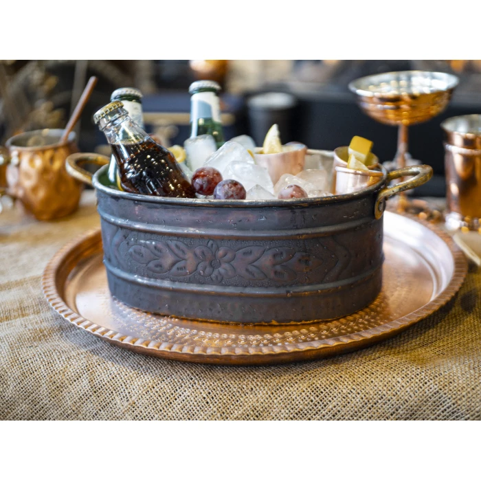 Bakır Buz kovası Desen Kakmalı Oksitli Bakır Renk