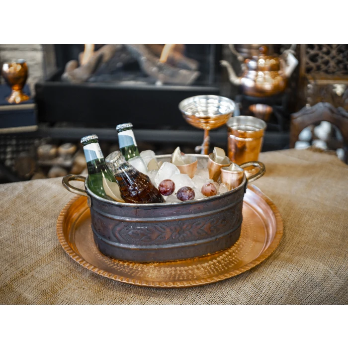 Bakır Buz kovası Desen Kakmalı Oksitli Bakır Renk