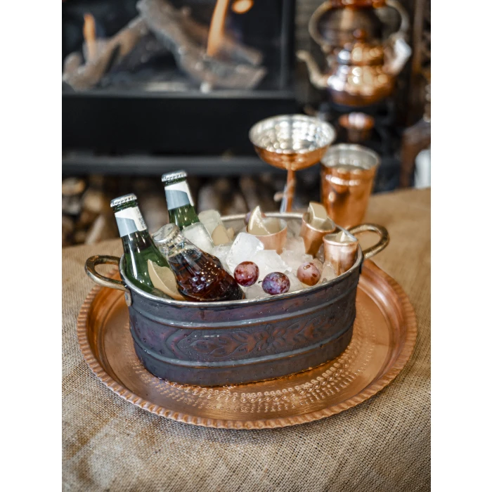 Bakır Buz kovası Desen Kakmalı Oksitli Bakır Renk