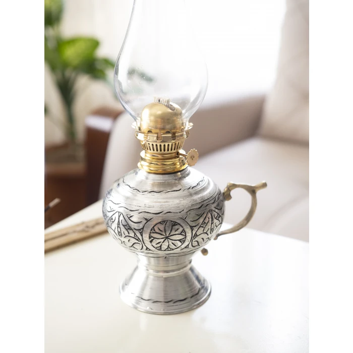 BAKIR GAZ LAMBASI OYMA NAKIŞ İŞLEME GÜMÜŞ RENK (KALAYLI)