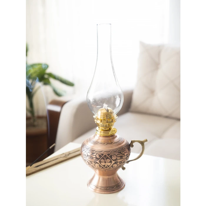 BAKIR GAZ LAMBASI OYMA NAKIŞ İŞLEME MAT BAKIR RENK