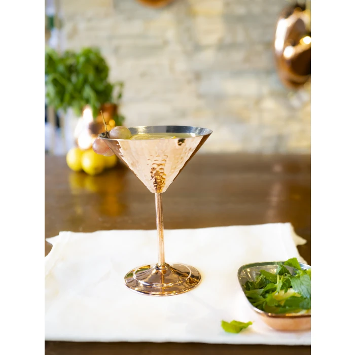 Bakır Kadeh Martini Çekiç Dövme Model Parlak Bakır Renk
