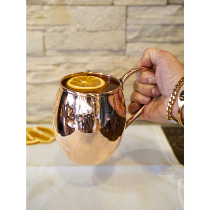 BAKIR KUPA BARDAK KALAYSIZ TOMBUL MODEL PARLAK RENK