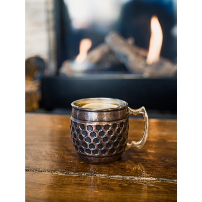 Bakır Kupa Bardak Petekli Model Parlak Oksit Bakır Renk 2li