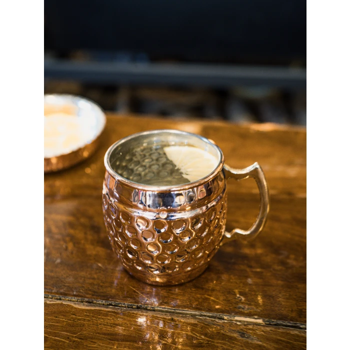 Bakır Kupa Bardak Petekli Model Parlak Bakır Renk 2li