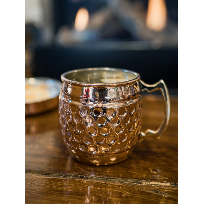 Bakır Kupa Bardak Petekli Model Parlak Bakır Renk 2li