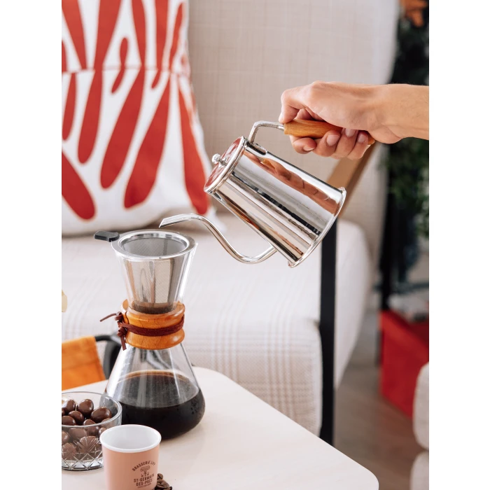 BAKIR DEMLİK MODERN KAHVE DEMLİĞİ MODEL GÜMÜŞ RENK