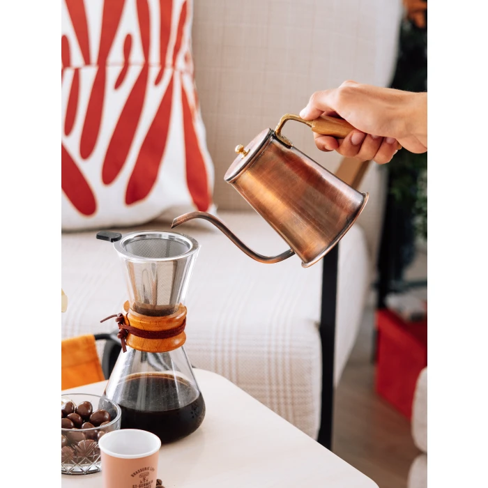 BAKIR DEMLİK MODERN KAHVE DEMLİĞİ MODEL OKSİTLİ RENK