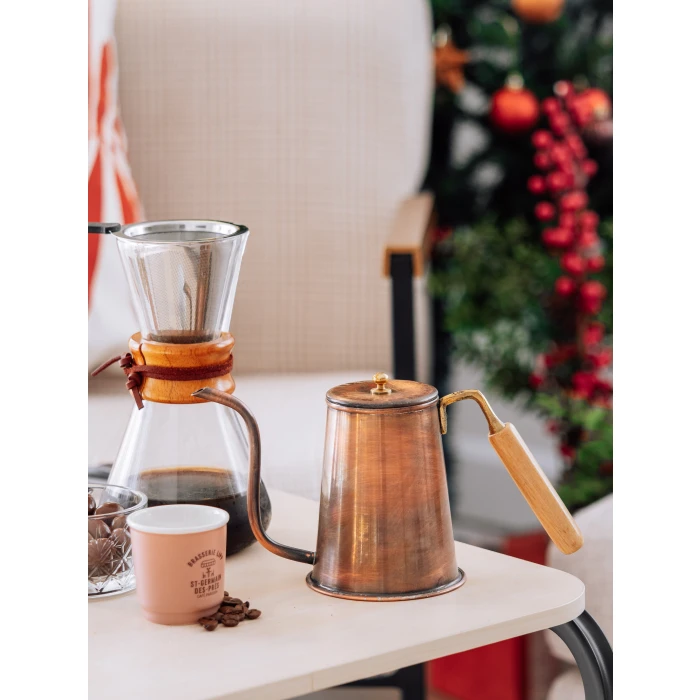 BAKIR DEMLİK MODERN KAHVE DEMLİĞİ MODEL OKSİTLİ RENK