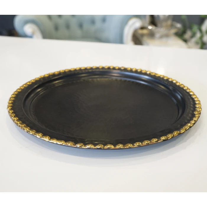 Bakır Pirinç Eritme Detaylı Yuvarlak Tepsi 25 cm