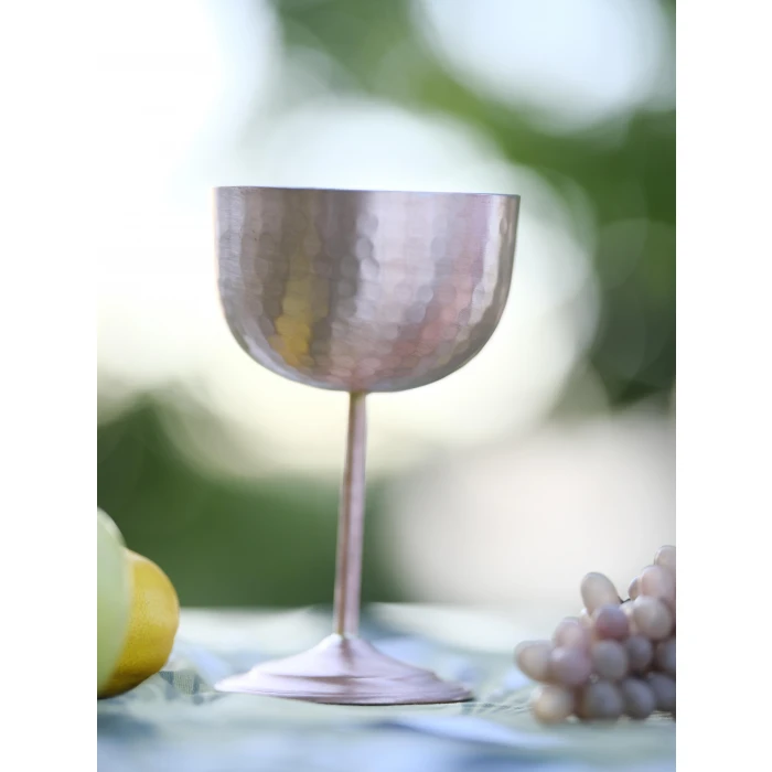 Bakır Şarap Kadehi Çekiç Dövmeli 2li Mat Bakır Renk