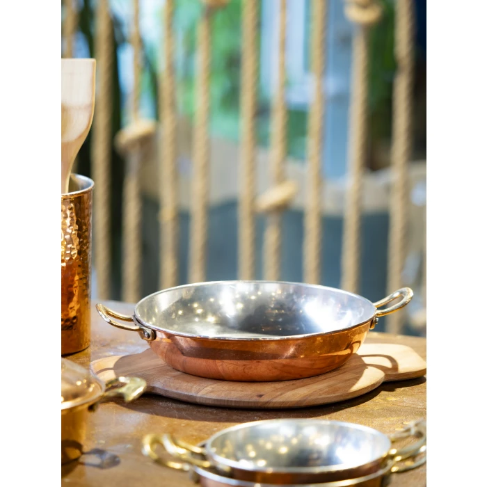 BAKIR TAVA ÇİFT KULPLU MODERN MODEL BAKIR RENK 18 CM