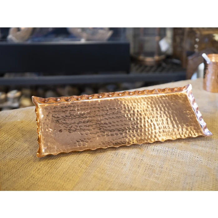 BAKIR TEPSİ DALGALI BATON MODEL PARLAK BAKIR RENK