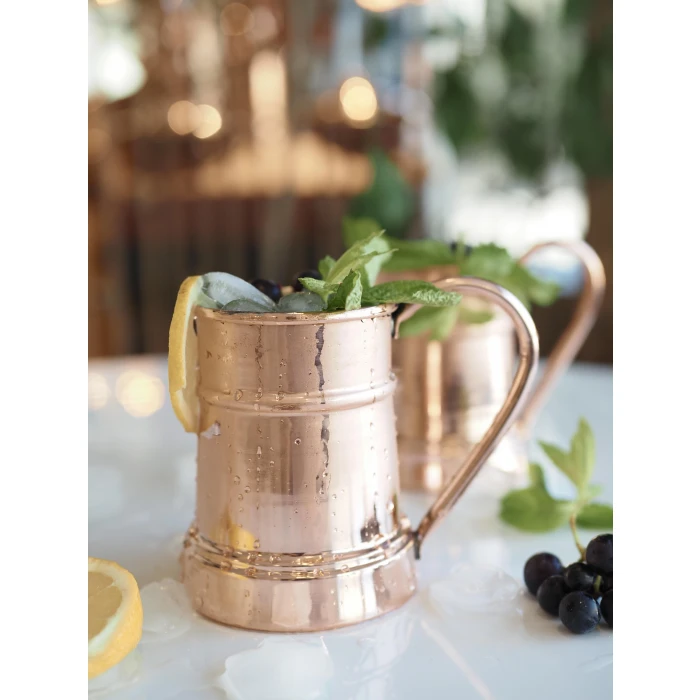 BAKIR KUPA BARDAK VARİL MODEL (2li) PARLAK BAKIR RENK