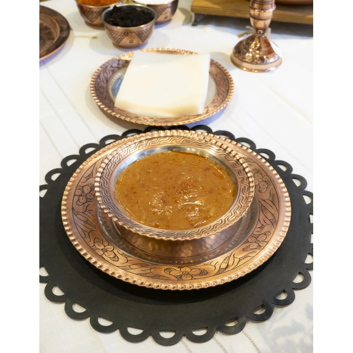 Bakır Yemek Takımı Dar Kıvrımlı Nakışlı Model Mat Renk (6 Kişilik)