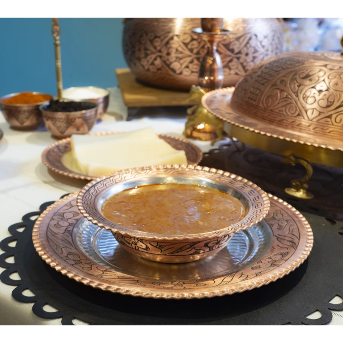 Bakır Yemek Takımı Dar Kıvrımlı Nakışlı Model Mat Renk (6 Kişilik)