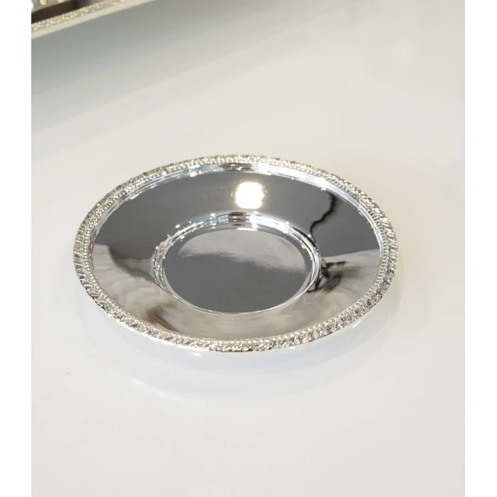 GÜMÜŞ KAPLAMA ÇAY TABAĞI İNGİLİZ BORDÜRLÜ MODEL ( 6 ADET)