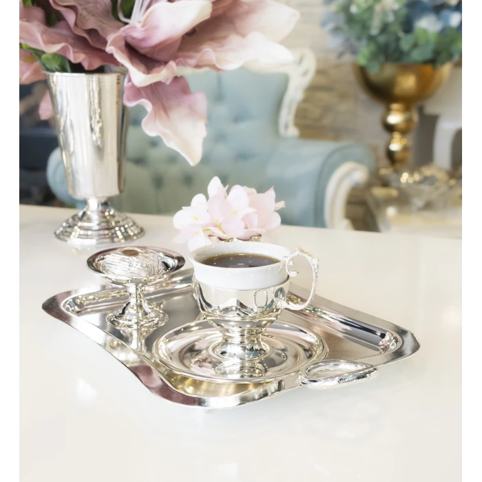 GÜMÜŞ KAPLAMA SUNUM TEPSİSİ HALKA DETAYLI DİKDÖRTGEN FORM (Tek kişilik boy)