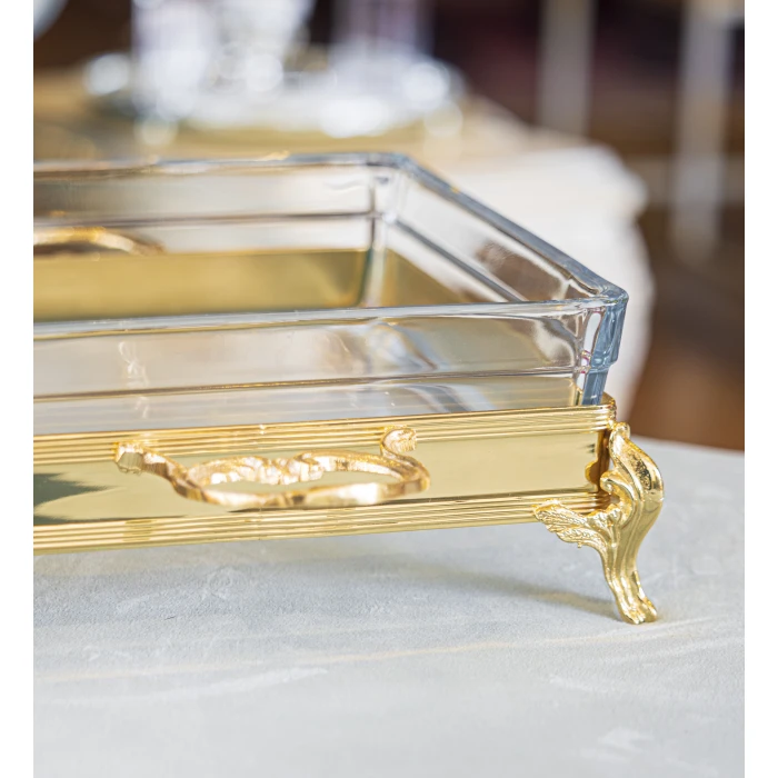 GÜMÜŞ KAPLAMA CAMLI SUNUMLUK KARE FORM GOLD RENK NO1