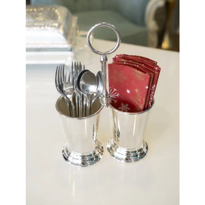 GÜMÜŞ KAPLAMA KAŞIKLIK  2 HAZNELİ