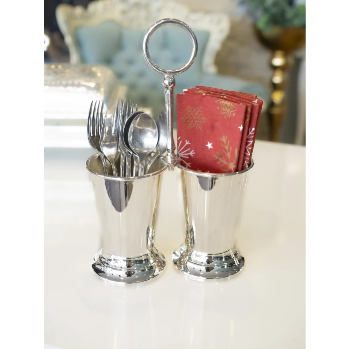 GÜMÜŞ KAPLAMA KAŞIKLIK  2 HAZNELİ