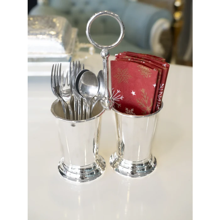 GÜMÜŞ KAPLAMA KAŞIKLIK  2 HAZNELİ