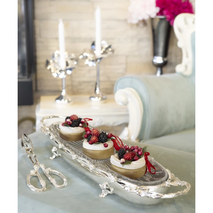 GÜMÜŞ KAPLAMA KESME KRİSTAL CAMLI OVAL SUNUMLUK GÜL BORDÜRLÜ