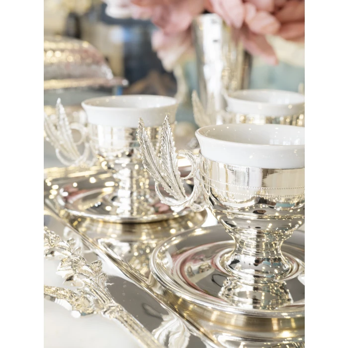 GÜMÜŞ KAPLAMA FİNCAN TAKIMI TÜY DETAYLI