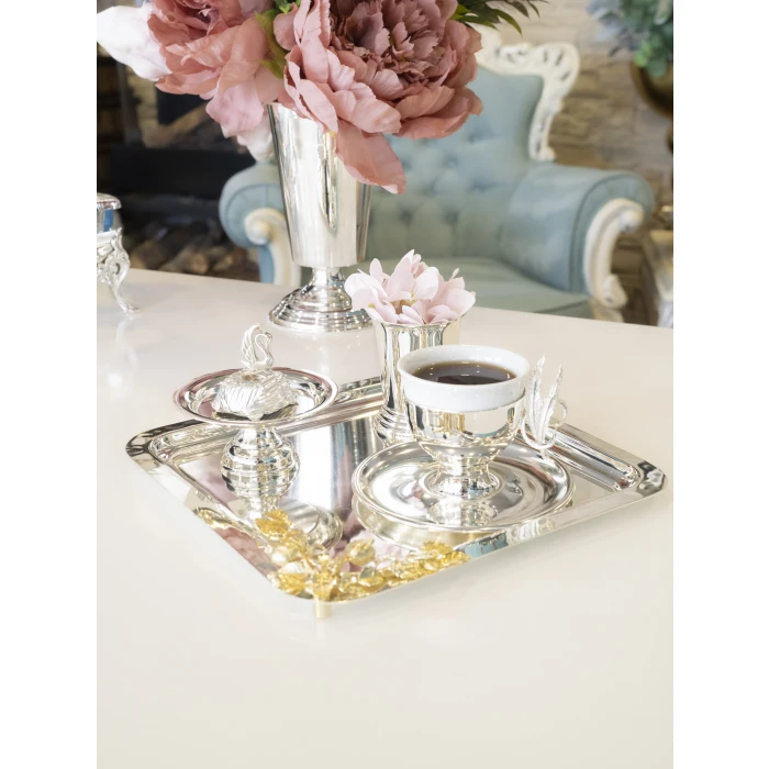 GÜMÜŞ KAPLAMA FİNCAN TAKIMI TÜY DETAYLI