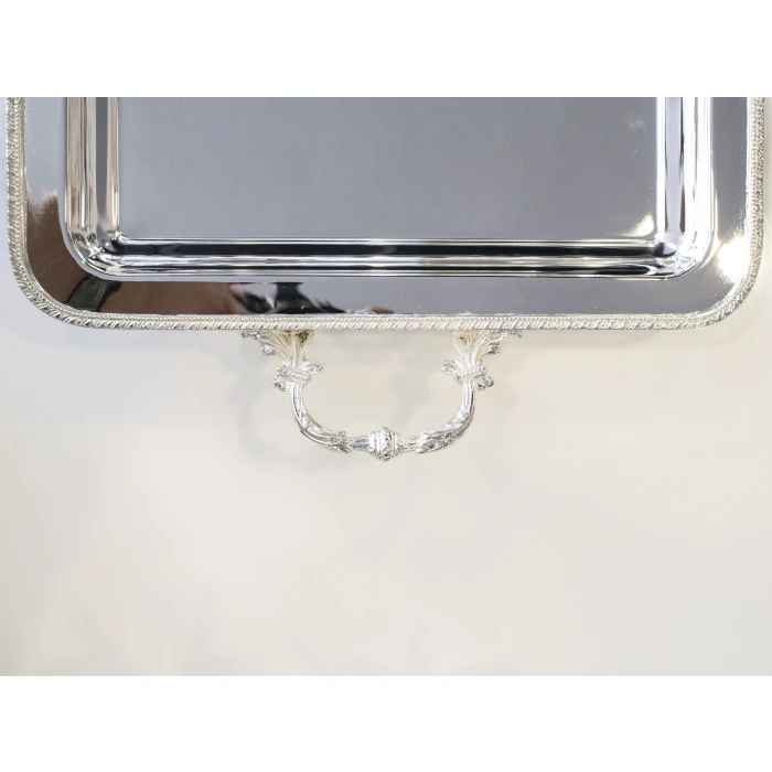 GÜMÜŞ KAPLAMA ÇAY TEPSİSİ İNGİLİZ BORDÜRLÜ MODEL