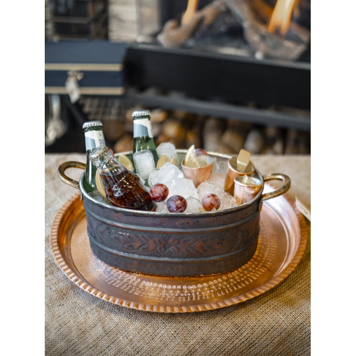 Bakır Buz kovası Desen Kakmalı Oksitli Bakır Renk