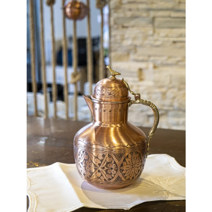 BAKIR SÜRAHİ İŞLEMELİ OSMANLI MODEL MAT BAKIR RENK