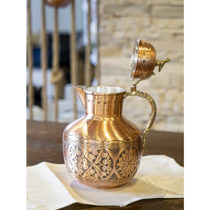 BAKIR SÜRAHİ İŞLEMELİ OSMANLI MODEL MAT BAKIR RENK