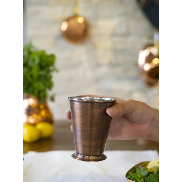 Bakır Bardak Kısa Şerbet Model Oksit Renk