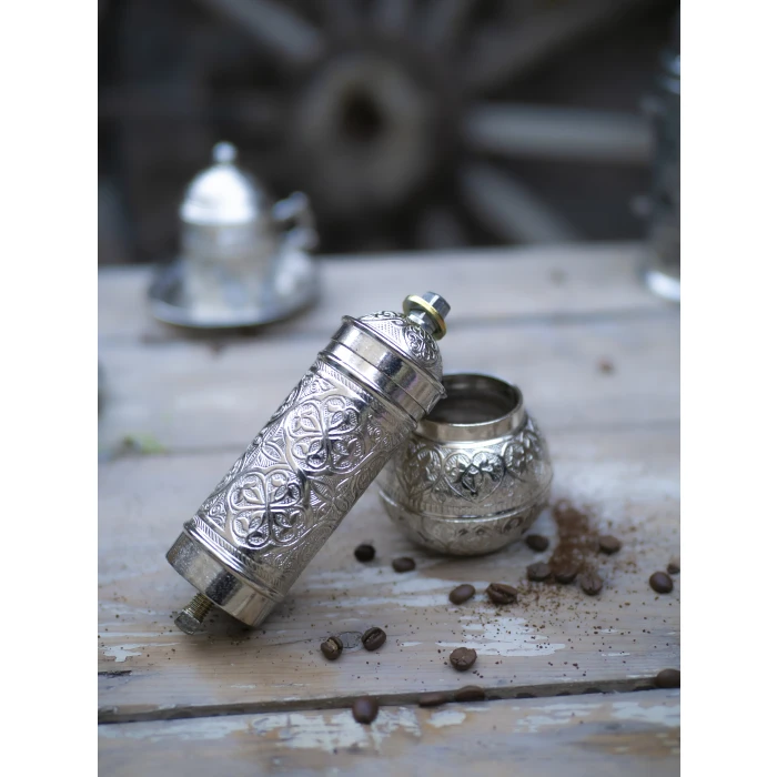 OVAL HAZNELİ NOSTALJİK KAHVE DEĞİRMENİ GÜMÜŞ