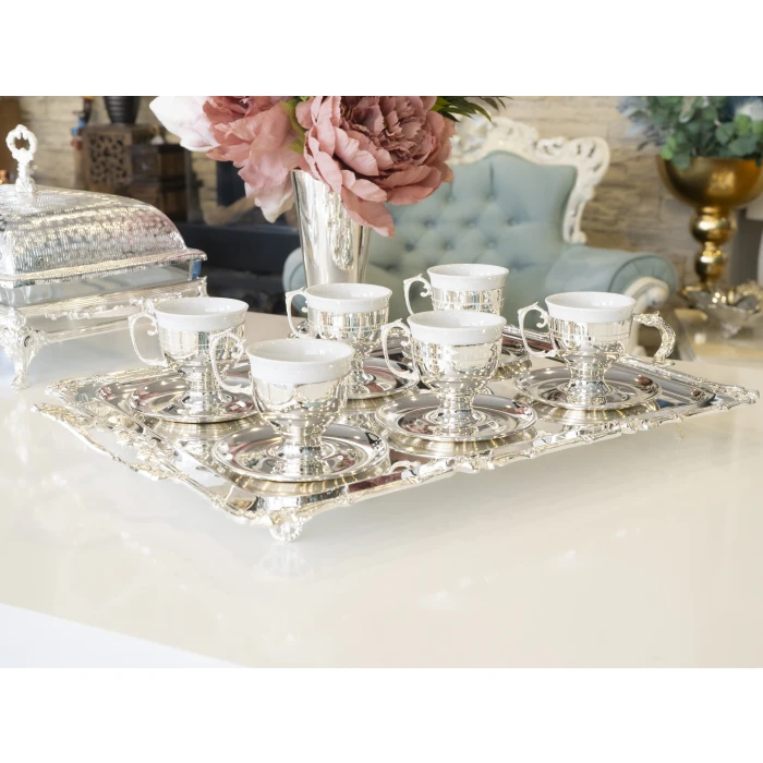 GÜMÜŞ KAPLAMA FİNCAN TAKIMI SADE KULPLU MODEL