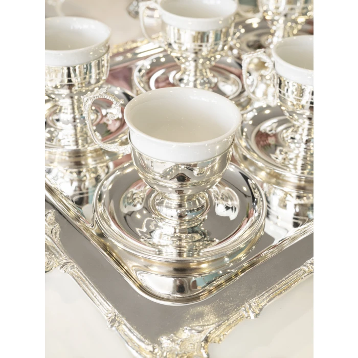 GÜMÜŞ KAPLAMA FİNCAN TAKIMI SADE KULPLU MODEL