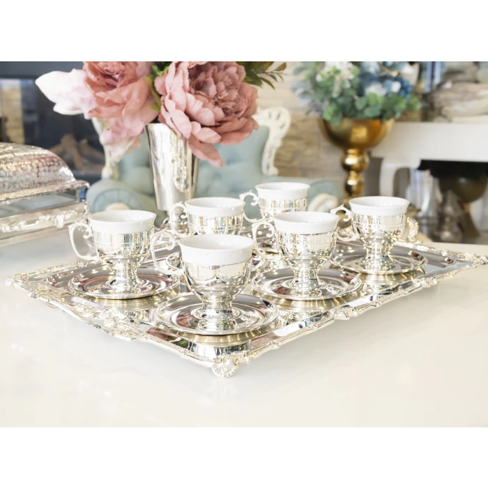 GÜMÜŞ KAPLAMA FİNCAN TAKIMI SADE KULPLU MODEL