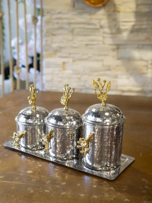 BAKIR BAHARAT TAKIMI 3LÜ ÇİÇEKLİ MODEL GÜMÜŞ RENK