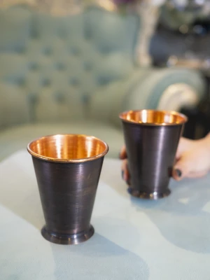 Bakır Bardak Kısa Şerbet Model Oksit Renk (Kalaysız) 2li