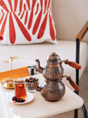 BAKIR ÇAYDANLIK ÇİÇEK İŞLEMELİ MİNİ BOY OKSİT RENK