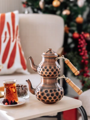 Bakır Çaydanlık Gamzeli Çift Renk NO1