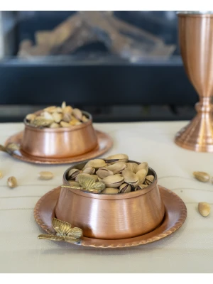 BAKIR ÇEREZLİK KELEBEK DETAYLI TABAKLI 2Lİ (4 PARÇA) Mat Bakır Renk