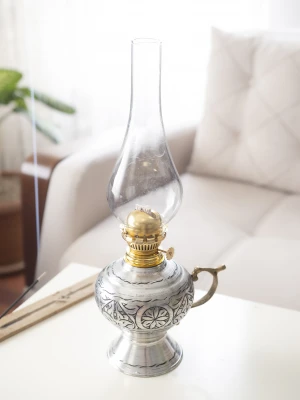 BAKIR GAZ LAMBASI OYMA NAKIŞ İŞLEME GÜMÜŞ RENK (KALAYLI)